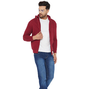 Sudadera con Capucha Roja para Hombre, Cierre de Cremallera, Corte Regular, Informal, de Felpa, Tejido de Algodón, Manga Larga, Transpirable, de Secado Rápido, para Invierno - Product Image 2