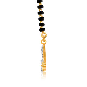 Magnifique mangalsutra noir perlé en or jaune 18 carats avec pendentif en forme de V plaqué or rose et diamant certifié IGI pour mariage - Product Image 2