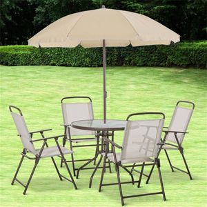 Ensemble de salle à manger d'extérieur avec table et chaises imperméables écologiques et parasol - Product Image 2