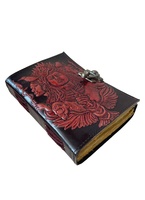 Libro de sombras Señor en relieve Vintage diario de cuero genuino hecho a mano Deckle papeles Grimoire diario marrón con Diario de Color rojo