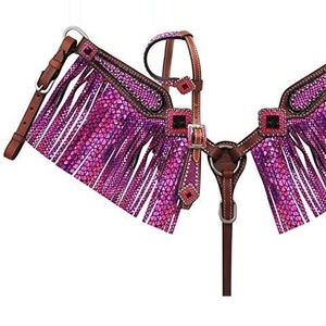 Têtière de cheval occidentale en cuir indien pur de haute qualité, sculptée à la main avec des boucles en laiton - Product Image 3