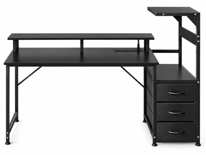 Modern Durable Computer <b>Desk</b> <b>with</b> 3 Drawers Storage <b>Shelves</b> Black Metal Frame and Easy Assembly - Product Image 1