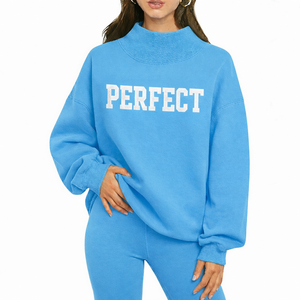 Women Mockneck Sweatshirt Oversized Cotton Fleece Winter Pullover Casual Warm <b>Top</b> <b>Mock</b> <b>Neck</b> OEM ODM Custom Branding - Product Image 1
