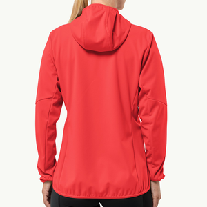 Chaqueta roja de softshell para mujer, corte ajustado, con capucha y cremallera, para otoño y actividades al aire libre. - Product Image 3