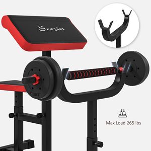 Banc de musculation pliable noir 265 LBS pour curls, entraînement de force à domicile, réglable, pour exercices assis, barre isolée, haltères, biceps - Product Image 6