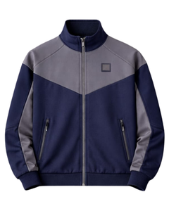 Conjunto Deportivo Personalizado Azul Marino y Gris para Hombre, Chaqueta con Cierre Completo, Pantalones Deportivos con Cintura Elástica, Fabricante Personalizado - Product Image 1