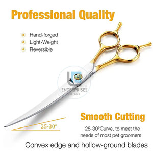 Luxury OEM/ODM 7.5 inch Curved Pet Grooming <b>Scissors</b> Stainless Steel Gold Handle For <b>Dogs</b> Convenient Manual Use - Product Image 4
