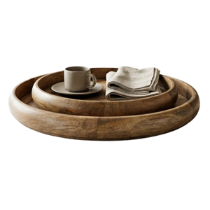 Round Wooden <b>Tray</b> For Tea Coffee, Decorative <b>Serving</b> Board, Eco-Friendly Tea <b>Tray</b> For Table, Vietnam Wood Craft Manufacturer - Product Image 1