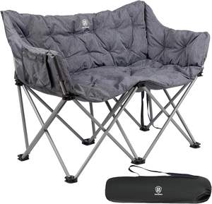 Two-<b>Person</b> <b>Heavy</b> Duty Folding Beach <b>Chair</b> Double Camping Love Seat Bench with Padded Cushion Side Pocket Portable Outdoor <b>Chair</b> - Product Image 1