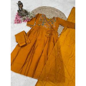 Magnifique ensemble haut et bas orange JC pour soirée avec dupatta, taille XL - Product Image 1