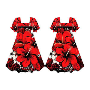 Vestido Mumu Personalizado con Estampado Polinesio, Manga Corta Abullonada, Nuevo Estilo, Cuello Redondo, Vestido Mumu Micronésico - Product Image 1