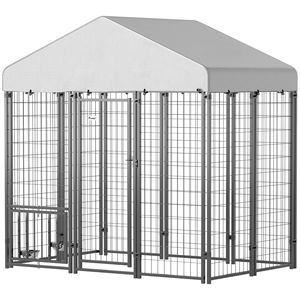 Recinto per Cani da Esterno XXL 1,8m x 1,2m x 1,8m in Metallo con Tetto e Ciotole Girevoli Regolabili su 4 Livelli per Allevamento e Hotel - Product Image 1
