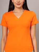 T-shirt pour femme à manches courtes en tissu respirant, col en V classique, couleur unie élégante, pour toutes les saisons.