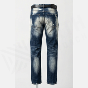 Jean en denim déchiré et délavé coupe droite pour homme, taille haute, coupe slim, en coton, style décontracté automne - Product Image 2