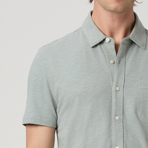 Short Sleeves Clean Look Trendy OEM Service Minimal Style And Outdoor Wear With Front Pocket T Shirt With Turn <b>Down</b> Collar Men - Product Image 3