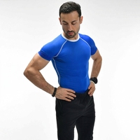 T-shirt de compression à manches courtes pour homme, bleu, séchage rapide, en spandex et polyester, pour le fitness
