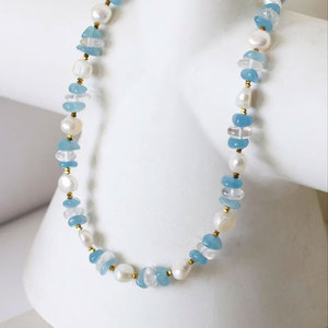 Awesome Aquamarine Pearl Freshwater Pearl Gold Beaded <b>Bracelet</b> Blue White Gemstone Women Fashion Jewelry HARI OM CREATIONS Model - Product Image 2