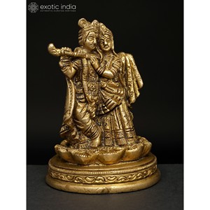 Petite sculpture en laiton de 4 pouces faite à la main de Radha Krishna par Indian Artisans - Product Image 4