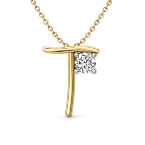 Collar con Colgante de Letra T Personalizado en Oro de 10k, Letra Inicial con Diamante Cultivado en Laboratorio de Corte Minimalista, Unisex, Clásico, 1/5 Ct. Tw. - Product Image 4