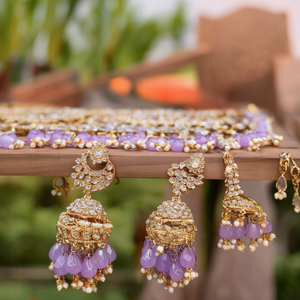 Premium Austrian Stone and <b>Mirror</b> Jhumki <b>with</b> Maangtikka 10575476PU Fashion Jewelry Set - Product Image 3