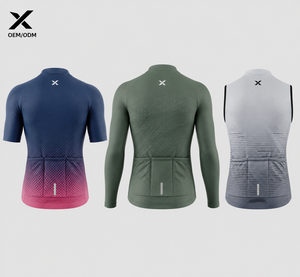 Maillot de cyclisme pour hommes, manches courtes, manches longues, gilet, couleur dégradée, évacuation de l'humidité, respirant, séchage rapide, coupe ajustée, col montant, fermeture éclair - Product Image 2