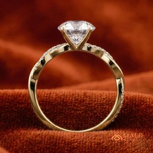 Bague de fiançailles en or à coupe ronde, bande torsadée, bijoux de mariée, cadeau pour femme, alliance - Product Image 3