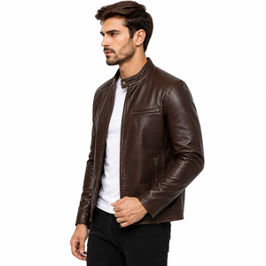 Blouson en cuir décontracté pour homme, doublure douce, fermeture éclair robuste, panneaux durables, poches sécurisées, coupe-vent, écologique, idéal pour le temps frais - Product Image 2