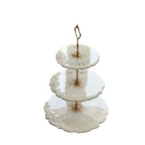 High Quality 3-Tier <b>Epoxy</b> <b>Resin</b> Cake Stand With Gold Leaf Accents Eco-Friendly Handmade Dessert Tower For Wedding & Hotel <b>Table</b> - Product Image 2