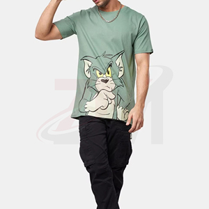 เสื้อยืดพิมพ์ลายแมวทอมสีเขียวสำหรับผู้ชาย ขายส่ง แขนสั้น คอกลม เสื้อผ้าลำลองสไตล์สตรีทแวร์ ใส่สบายทุกวัน - Product Image 2
