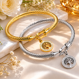 Stainless Steel Islamic Pearl Cable <b>Bangle</b> <b>Bracelet</b> Tree Charm Gold Plated Silver Tone Unisex Gift Jewelry - Product Image 6