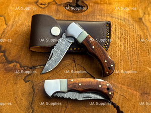 Professional Hand Forged Damascus Steel Pocket Knife Wood Handle Clip Point Back <b>Lock</b> Folding Folder Industrial Grade OEM ODM - Product Image 3