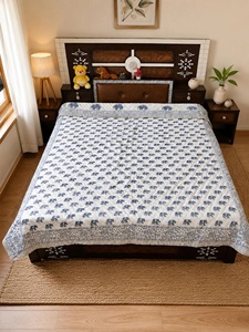 Hand Block Print Elephant Jaipuri Razai <b>Quilt</b> Reversible Double Bed <b>Indian</b> Cotton Comforter Handmade Boho Bedding - Product Image 1