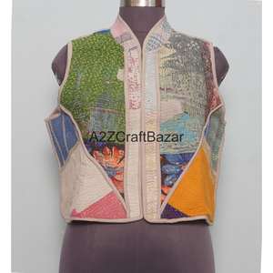 Chaqueta Acolchada 100% Algodón Hecha a Mano por A2ZCraftBazar, Diseño Floral Vintage, Tela Transpirable, Botones Forrados, Primavera Otoño - Product Image 1