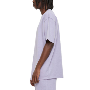 T-shirt en coton lavande surdimensionné pour homme, manches courtes, col rond, tissu jersey décontracté, couleur unie, design simple - Product Image 5