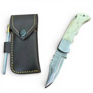 Cuchillo plegable de acero damasco y cobre al por mayor con bloqueo trasero, mango de hueso, personalizado OEM, para caza, supervivencia y actividades al aire libre multifuncional - Product Image 1