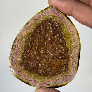 Colgante de mandala floral tallado a mano con turmalina multicolor natural, piedra preciosa suelta tallada en turmalina para la fabricación de joyería al por mayor. - Product Image 5