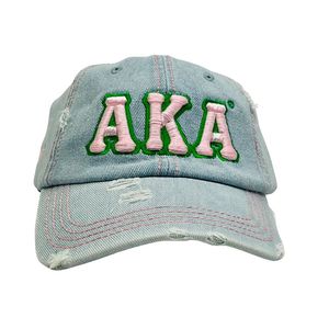 <b>Light</b> Denim AKA Distressed Baseball Cap Embroidered Letter <b>Hat</b> Vintage Washed Adjustable Casual Fashion Outdoor Headwear - Product Image 1