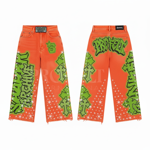 Pantalon de survêtement ample 100 % coton, style vintage délavé, imprimé personnalisé, coupe décontractée et tendance, pour un look streetwear décontracté et ample. - Product Image 2