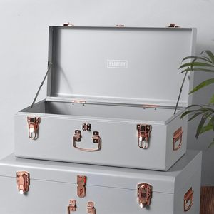 Juego de Cajas de Almacenamiento Rectangulares de Metal para Lavandería, Apilables, Color Gris, con Cierres de Cobre, 2 Niveles, para Organización de Artículos Diversos - Product Image 5