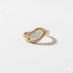 Anillo de compromiso y promesa de oro de 14K/18K con diamante marquise solitario de laboratorio, engaste biselado, estilo oriental-occidental, para ella, certificado IGI - Product Image 4