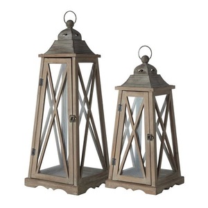 Portavelas de Madera Natural con Ventanas de Vidrio y Asa de Cuerda, Decoración Interior Estilo Rústico - Product Image 4