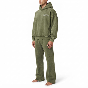 Conjunto Deportivo para Hombre, Corte Holgado, Lavado Ácido, Estilo Desgastado, Sudadera con Hombros Caídos y Pantalones Anchos de Felpa de Algodón, Dos Piezas - Product Image 6