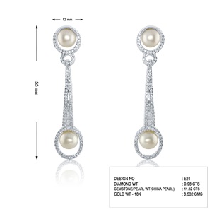 Round Natural Diamond Drop Dangle Pearl <b>Earrings</b> Womens 0.98 Cttw 925 Sterling <b>Silver</b> Prong Set <b>Wedding</b> Wholesale Jewelry - Product Image 2