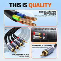 Câble audio stéréo 2RCA mâle plaqué or en alliage d'aluminium, cordon en cuivre pur pour lecteur DVD, amplificateur, haut-parleur, télévision