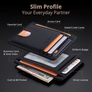 Portafoglio Minimalista Sottile in Fibra di Carbonio Nero con Blocco RFID e Tasca Frontale per Uomo e Donna, Fermasoldi Incluso - Product Image 2