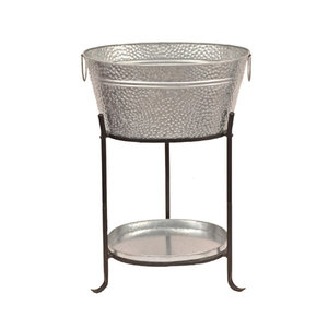 Hammered Aluminium Beverage Tub with <b>Stand</b> Metal Wine Ice Bucket Party <b>Drink</b> Chiller with Storage Shelf - Product Image 5