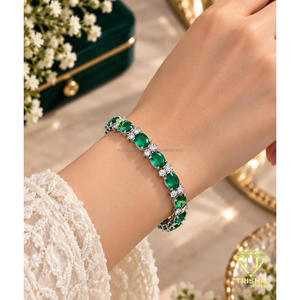 สร้อยข้อมือหินรูปไข่สีมรกต ประดับด้วยดีไซน์ระยิบระยับ สำหรับร้านขายเครื่องประดับและผู้ซื้อขายส่ง - Product Image 2