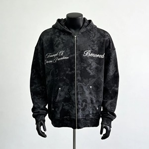 Sudadera con Capucha Personalizada de Algodón 100% No Tejido con Impresión DTG, Diseño Oversize, Bloques de Color, Lavado Ácido y Parche Bordado Aplicado - Product Image 1
