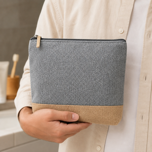 Recycled Cotton <b>Toiletry</b> <b>Bag</b> Natural Juco Base Zipper Cosmetic Makeup Pouch Custom Logo Wholesale OEM ODM Private Label Supplier - Product Image 5