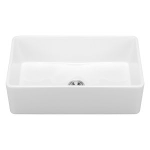 Lavello da cucina a incasso singolo da 33,5x20 pollici in argilla refrattaria, bianco, con frontale a grembiule, resistente al fuoco, per postazione di lavoro - Product Image 3